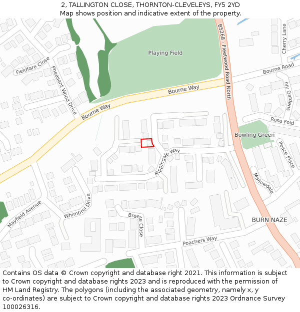 2, TALLINGTON CLOSE, THORNTON-CLEVELEYS, FY5 2YD: Location map and indicative extent of plot