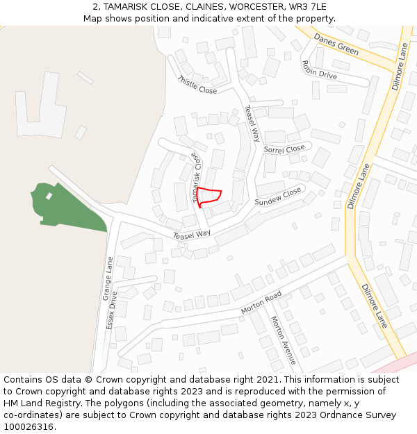 2, TAMARISK CLOSE, CLAINES, WORCESTER, WR3 7LE: Location map and indicative extent of plot