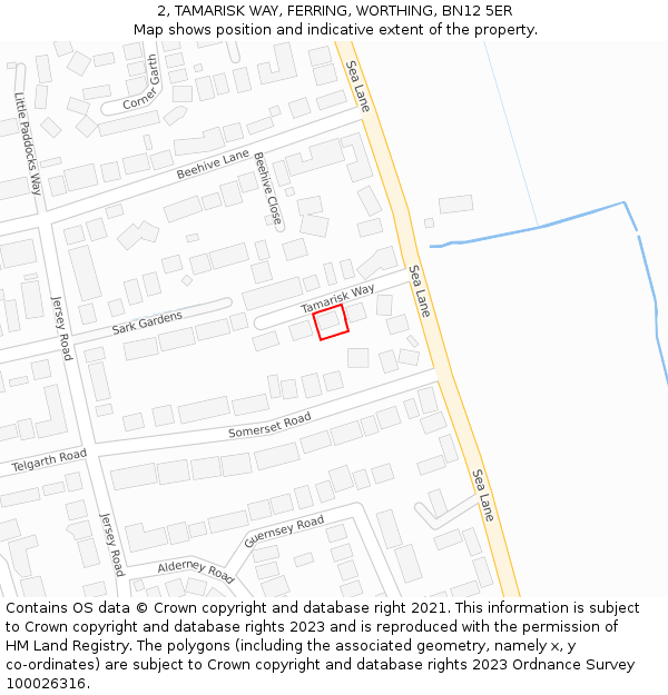 2, TAMARISK WAY, FERRING, WORTHING, BN12 5ER: Location map and indicative extent of plot