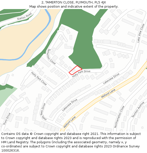 2, TAMERTON CLOSE, PLYMOUTH, PL5 4JX: Location map and indicative extent of plot