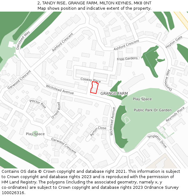 2, TANDY RISE, GRANGE FARM, MILTON KEYNES, MK8 0NT: Location map and indicative extent of plot