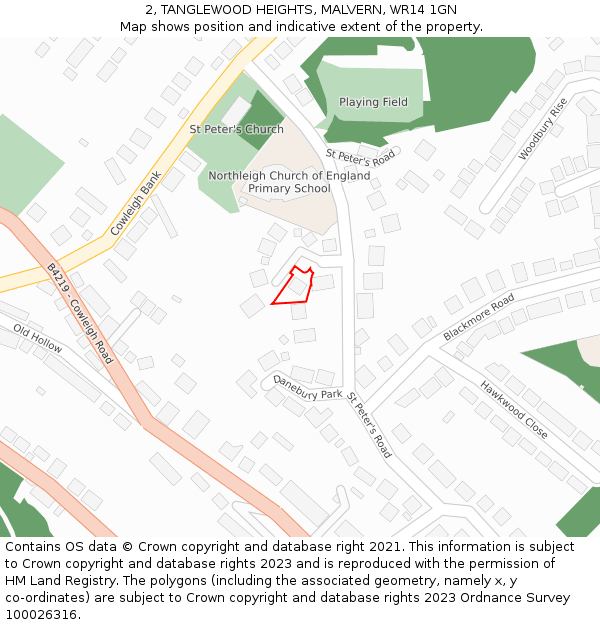 2, TANGLEWOOD HEIGHTS, MALVERN, WR14 1GN: Location map and indicative extent of plot