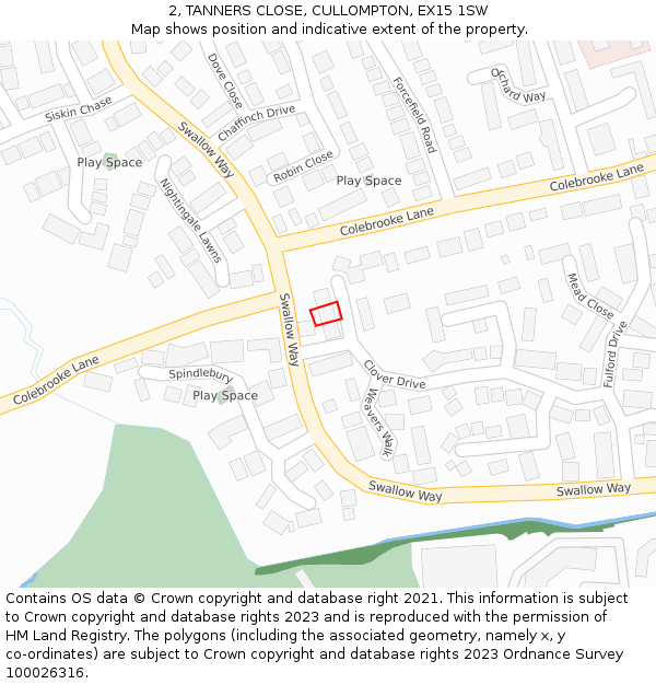 2, TANNERS CLOSE, CULLOMPTON, EX15 1SW: Location map and indicative extent of plot