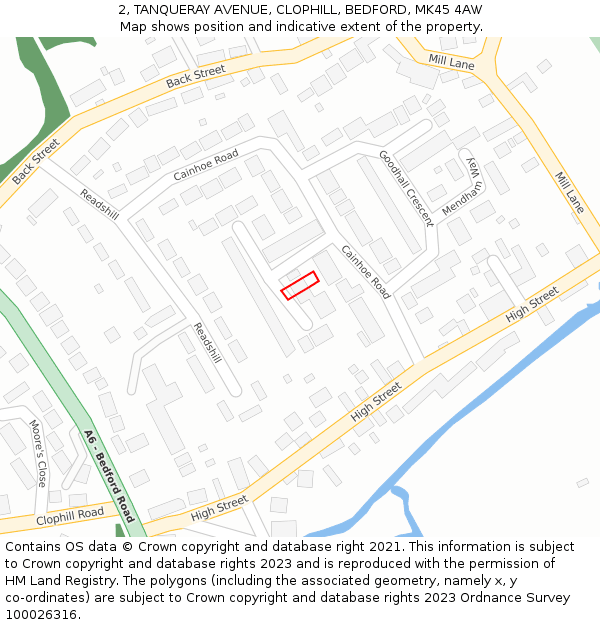 2, TANQUERAY AVENUE, CLOPHILL, BEDFORD, MK45 4AW: Location map and indicative extent of plot