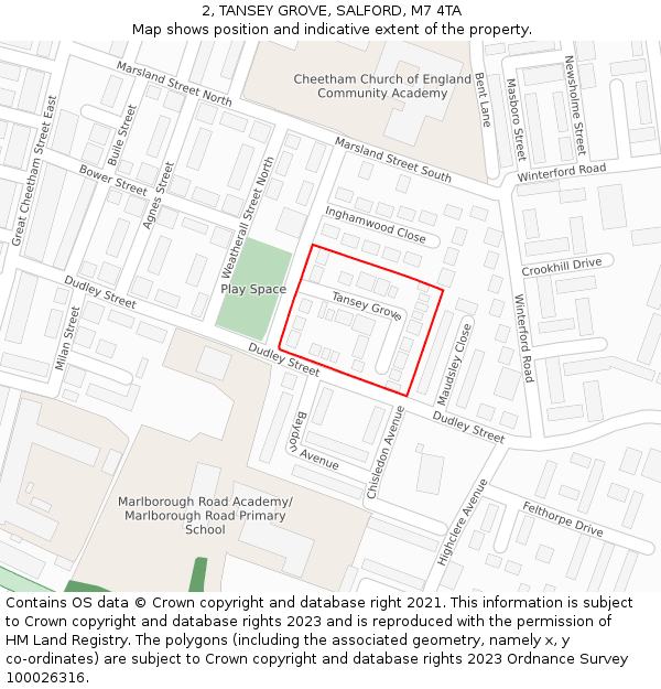 2, TANSEY GROVE, SALFORD, M7 4TA: Location map and indicative extent of plot