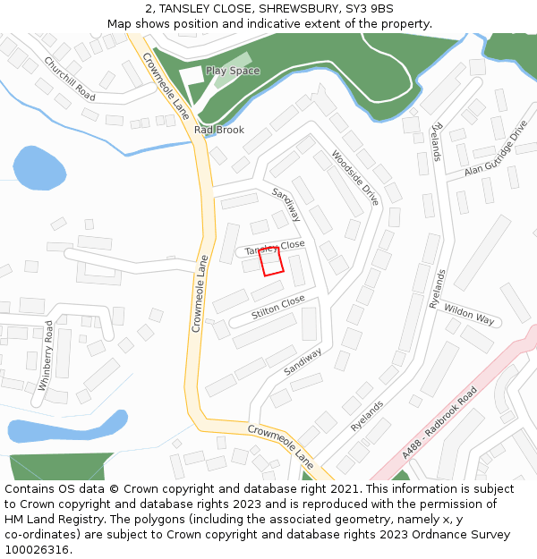 2, TANSLEY CLOSE, SHREWSBURY, SY3 9BS: Location map and indicative extent of plot