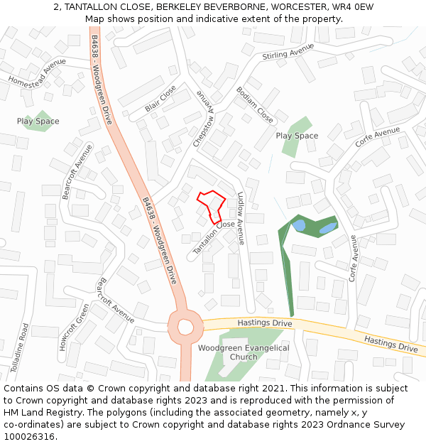 2, TANTALLON CLOSE, BERKELEY BEVERBORNE, WORCESTER, WR4 0EW: Location map and indicative extent of plot