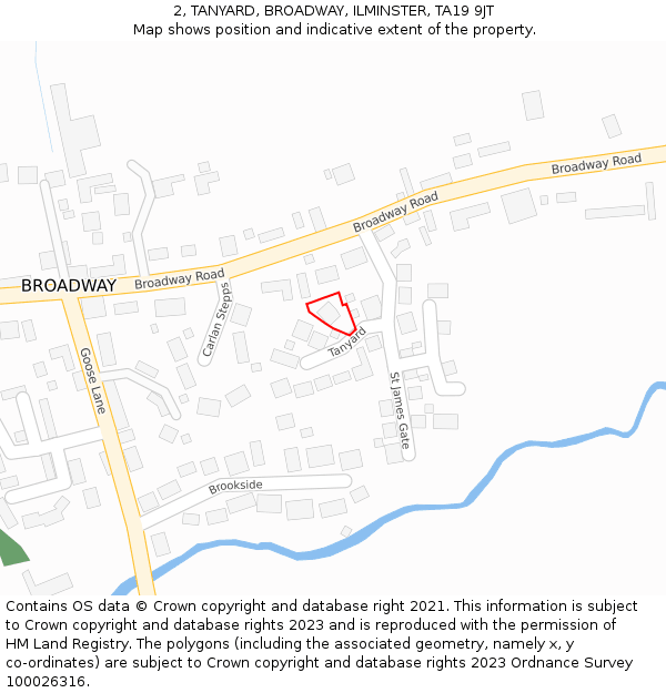 2, TANYARD, BROADWAY, ILMINSTER, TA19 9JT: Location map and indicative extent of plot