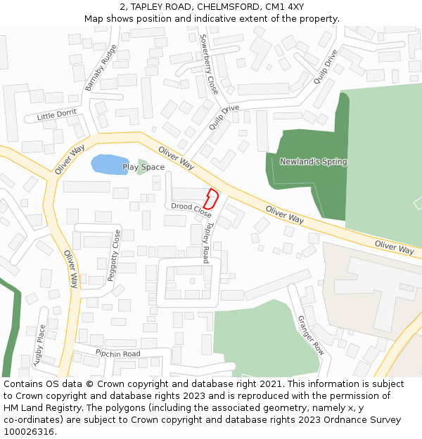 2, TAPLEY ROAD, CHELMSFORD, CM1 4XY: Location map and indicative extent of plot