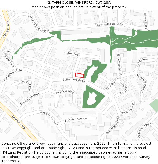 2, TARN CLOSE, WINSFORD, CW7 2SA: Location map and indicative extent of plot