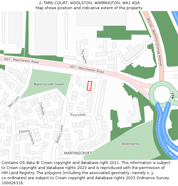 2, TARN COURT, WOOLSTON, WARRINGTON, WA1 4QA: Location map and indicative extent of plot