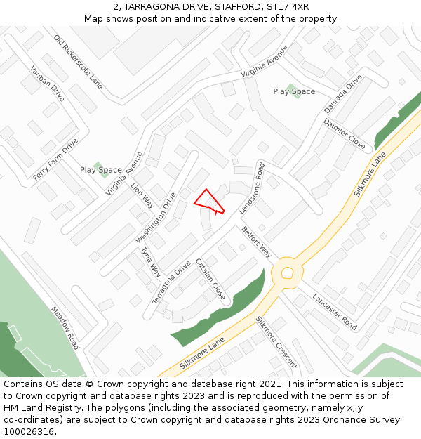 2, TARRAGONA DRIVE, STAFFORD, ST17 4XR: Location map and indicative extent of plot