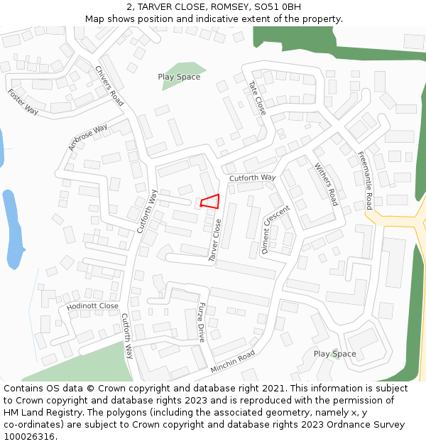 2, TARVER CLOSE, ROMSEY, SO51 0BH: Location map and indicative extent of plot