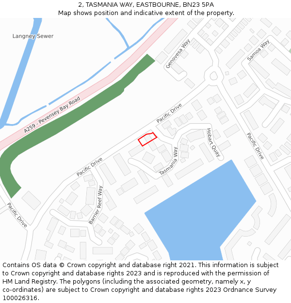 2, TASMANIA WAY, EASTBOURNE, BN23 5PA: Location map and indicative extent of plot