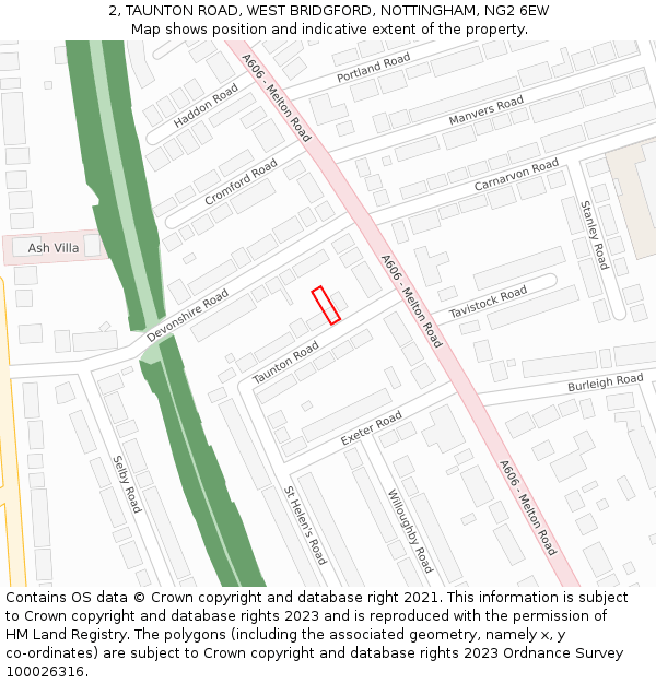 2, TAUNTON ROAD, WEST BRIDGFORD, NOTTINGHAM, NG2 6EW: Location map and indicative extent of plot