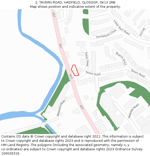 2, TAVERN ROAD, HADFIELD, GLOSSOP, SK13 2RB: Location map and indicative extent of plot