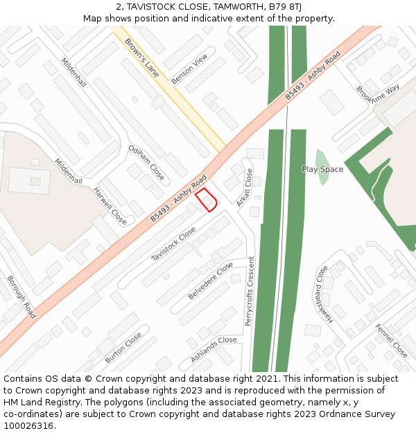 2, TAVISTOCK CLOSE, TAMWORTH, B79 8TJ: Location map and indicative extent of plot