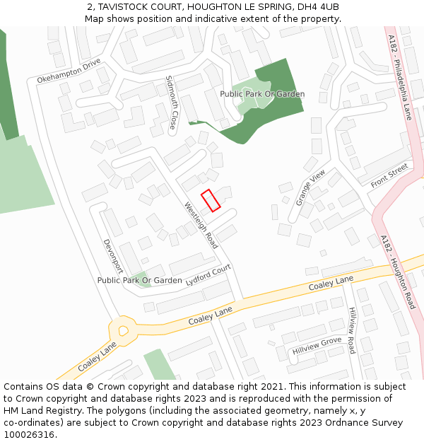 2, TAVISTOCK COURT, HOUGHTON LE SPRING, DH4 4UB: Location map and indicative extent of plot