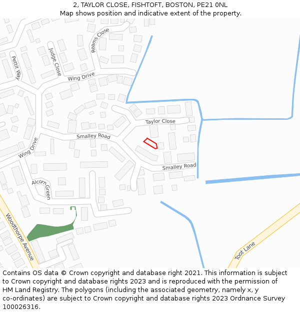 2, TAYLOR CLOSE, FISHTOFT, BOSTON, PE21 0NL: Location map and indicative extent of plot