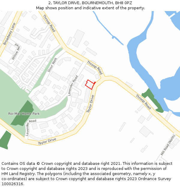 2, TAYLOR DRIVE, BOURNEMOUTH, BH8 0PZ: Location map and indicative extent of plot