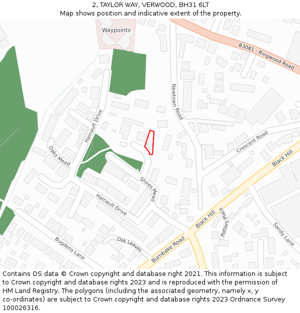 2, TAYLOR WAY, VERWOOD, BH31 6LT: Location map and indicative extent of plot