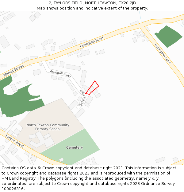 2, TAYLORS FIELD, NORTH TAWTON, EX20 2JD: Location map and indicative extent of plot