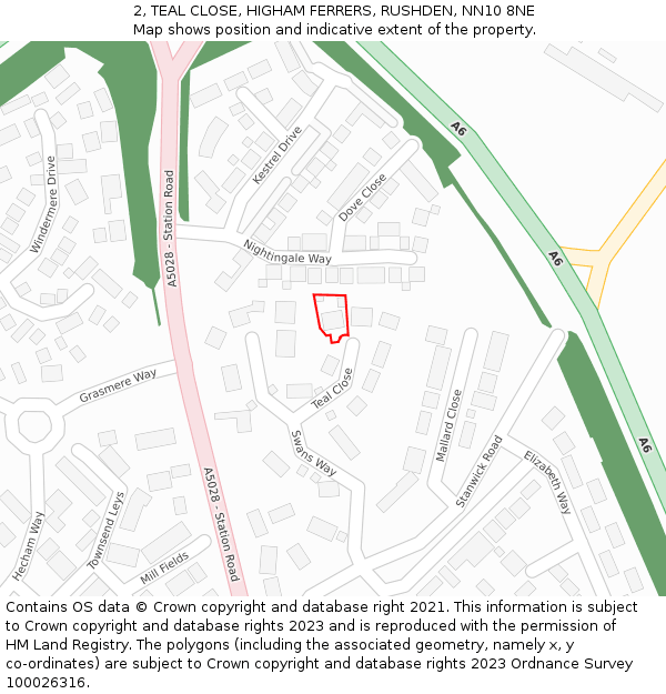 2, TEAL CLOSE, HIGHAM FERRERS, RUSHDEN, NN10 8NE: Location map and indicative extent of plot