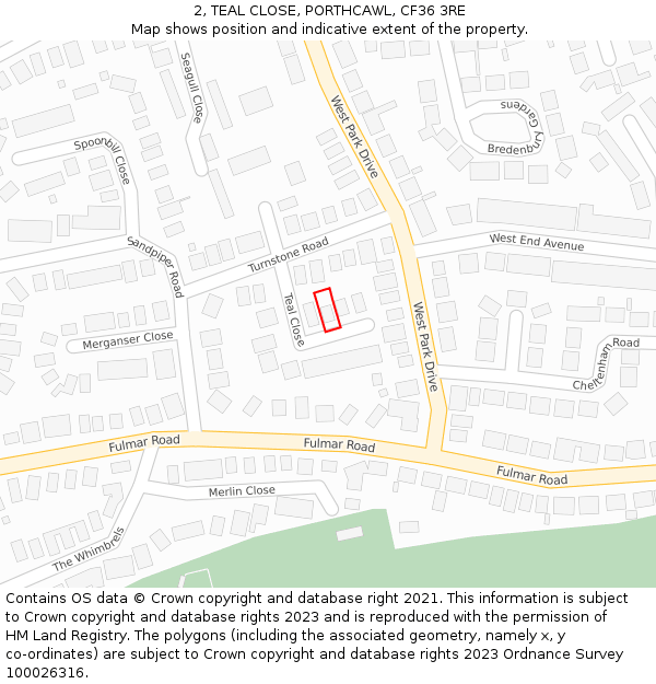 2, TEAL CLOSE, PORTHCAWL, CF36 3RE: Location map and indicative extent of plot