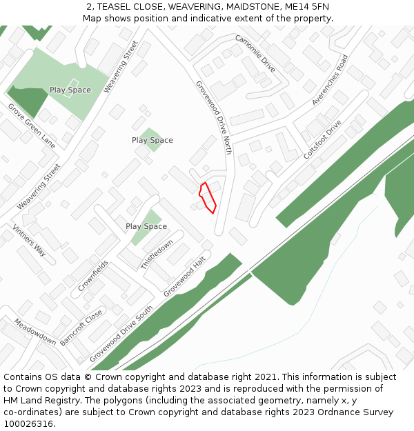 2, TEASEL CLOSE, WEAVERING, MAIDSTONE, ME14 5FN: Location map and indicative extent of plot