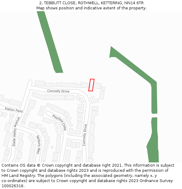 2, TEBBUTT CLOSE, ROTHWELL, KETTERING, NN14 6TR: Location map and indicative extent of plot