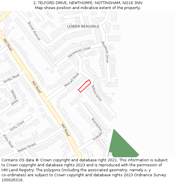 2, TELFORD DRIVE, NEWTHORPE, NOTTINGHAM, NG16 3NN: Location map and indicative extent of plot