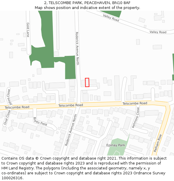 2, TELSCOMBE PARK, PEACEHAVEN, BN10 8AF: Location map and indicative extent of plot