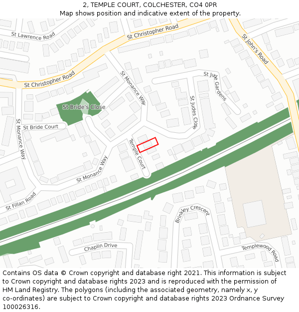 2, TEMPLE COURT, COLCHESTER, CO4 0PR: Location map and indicative extent of plot