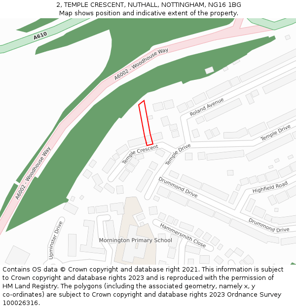 2, TEMPLE CRESCENT, NUTHALL, NOTTINGHAM, NG16 1BG: Location map and indicative extent of plot