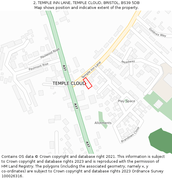 2, TEMPLE INN LANE, TEMPLE CLOUD, BRISTOL, BS39 5DB: Location map and indicative extent of plot