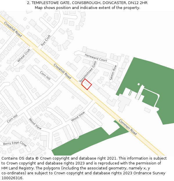 2, TEMPLESTOWE GATE, CONISBROUGH, DONCASTER, DN12 2HR: Location map and indicative extent of plot