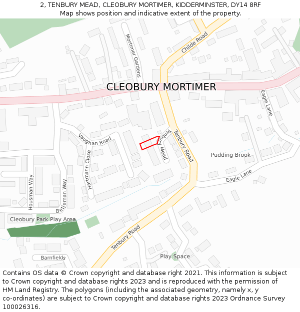 2, TENBURY MEAD, CLEOBURY MORTIMER, KIDDERMINSTER, DY14 8RF: Location map and indicative extent of plot