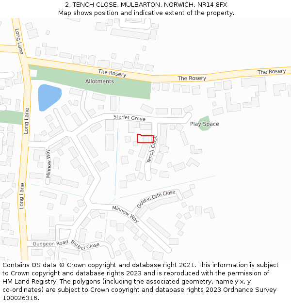 2, TENCH CLOSE, MULBARTON, NORWICH, NR14 8FX: Location map and indicative extent of plot