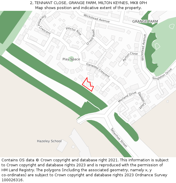 2, TENNANT CLOSE, GRANGE FARM, MILTON KEYNES, MK8 0PH: Location map and indicative extent of plot