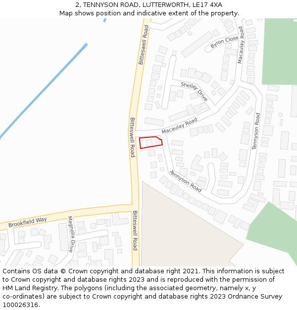 2, TENNYSON ROAD, LUTTERWORTH, LE17 4XA: Location map and indicative extent of plot