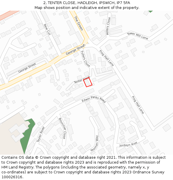 2, TENTER CLOSE, HADLEIGH, IPSWICH, IP7 5FA: Location map and indicative extent of plot