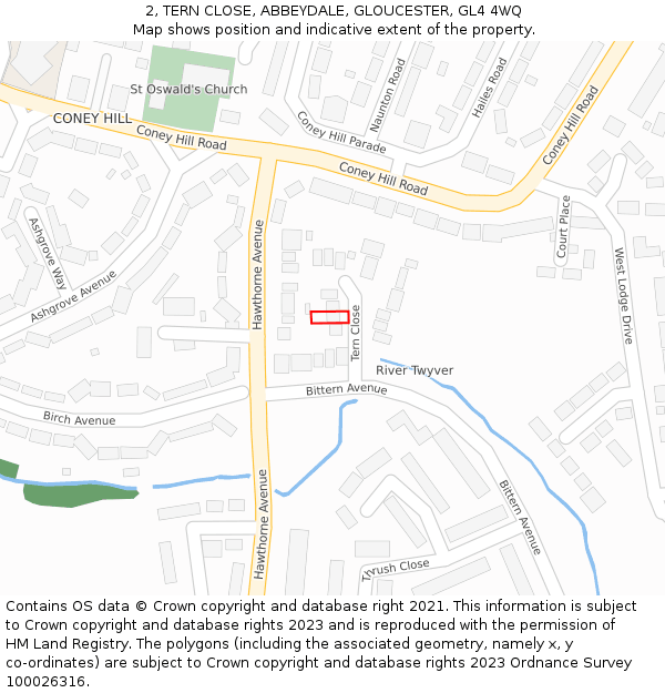 2, TERN CLOSE, ABBEYDALE, GLOUCESTER, GL4 4WQ: Location map and indicative extent of plot