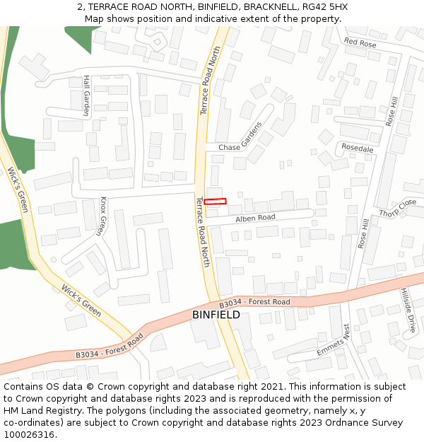 2, TERRACE ROAD NORTH, BINFIELD, BRACKNELL, RG42 5HX: Location map and indicative extent of plot