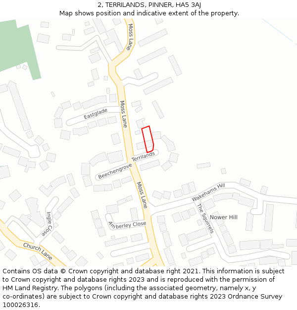 2, TERRILANDS, PINNER, HA5 3AJ: Location map and indicative extent of plot