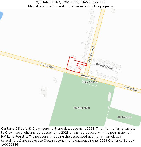 2, THAME ROAD, TOWERSEY, THAME, OX9 3QE: Location map and indicative extent of plot