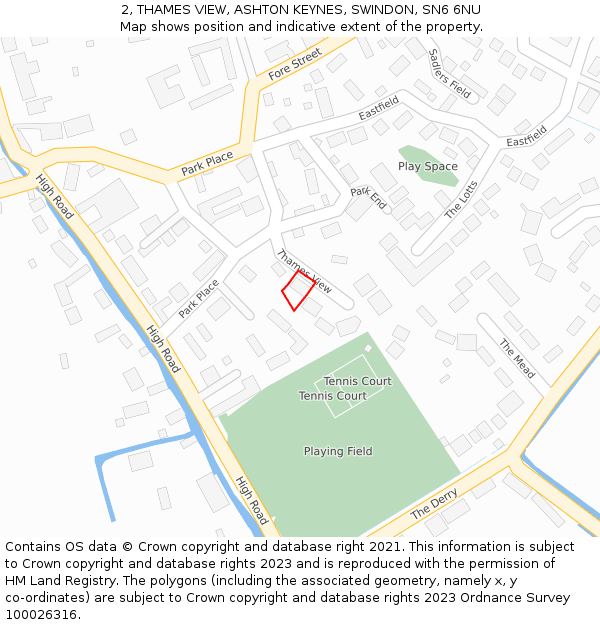 2, THAMES VIEW, ASHTON KEYNES, SWINDON, SN6 6NU: Location map and indicative extent of plot