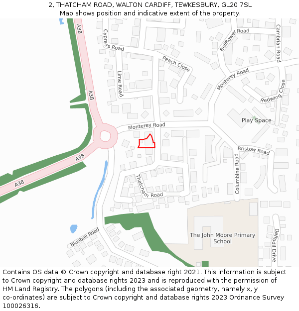 2, THATCHAM ROAD, WALTON CARDIFF, TEWKESBURY, GL20 7SL: Location map and indicative extent of plot