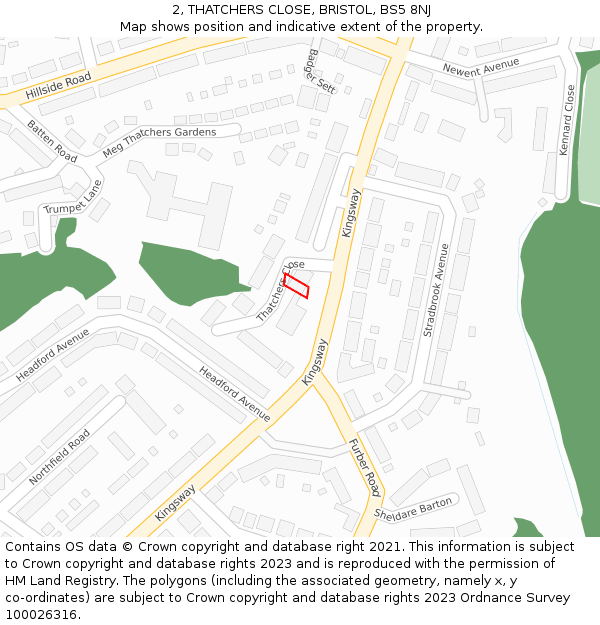 2, THATCHERS CLOSE, BRISTOL, BS5 8NJ: Location map and indicative extent of plot