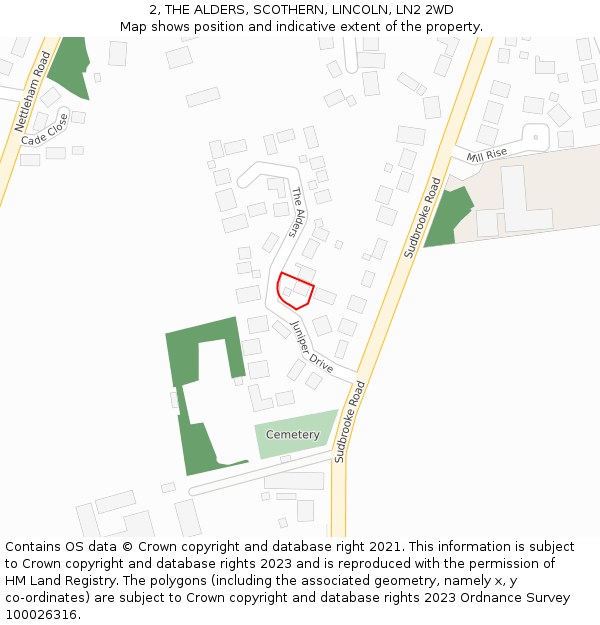 2, THE ALDERS, SCOTHERN, LINCOLN, LN2 2WD: Location map and indicative extent of plot