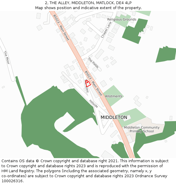 2, THE ALLEY, MIDDLETON, MATLOCK, DE4 4LP: Location map and indicative extent of plot